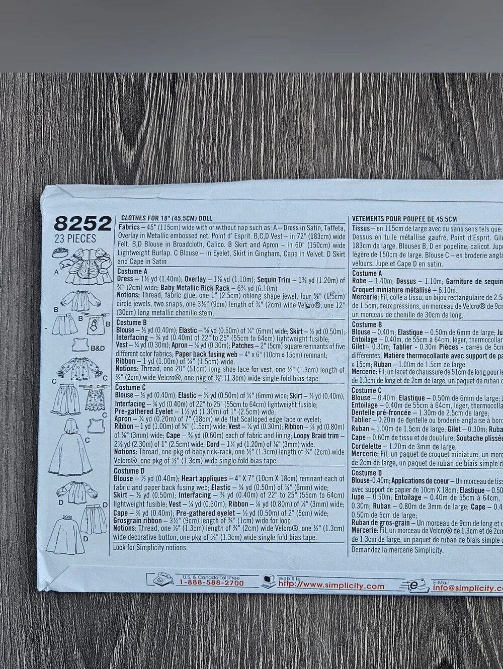 NEW Simplicity 8252 Clothes for 18
